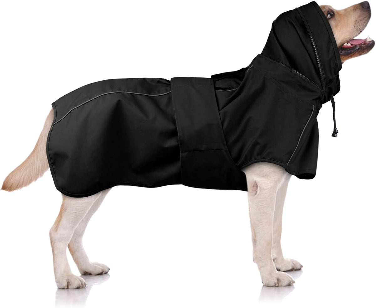 Dog Raincoat, Waterproof Dog Rain Jacket with Hood, Black M