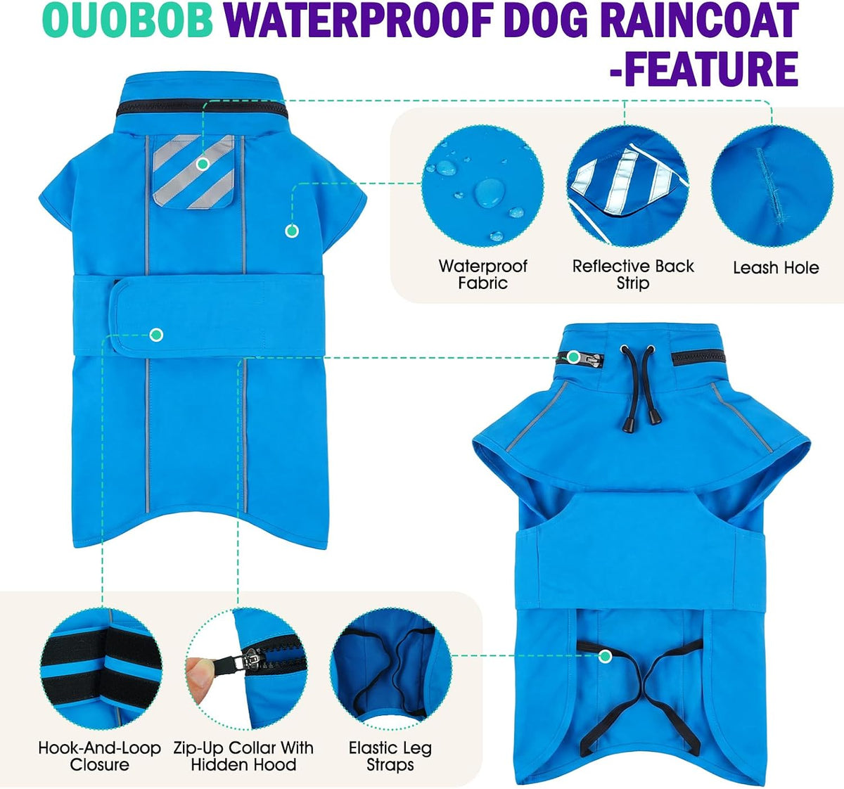 Dog Raincoat, Waterproof Dog Rain Jacket with Hood, Black M