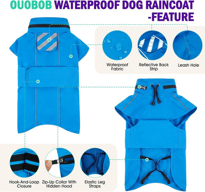 Dog Raincoat, Waterproof Dog Rain Jacket with Hood, Black M
