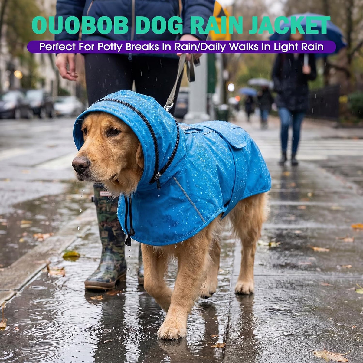 Dog Raincoat, Waterproof Dog Rain Jacket with Hood, Black M