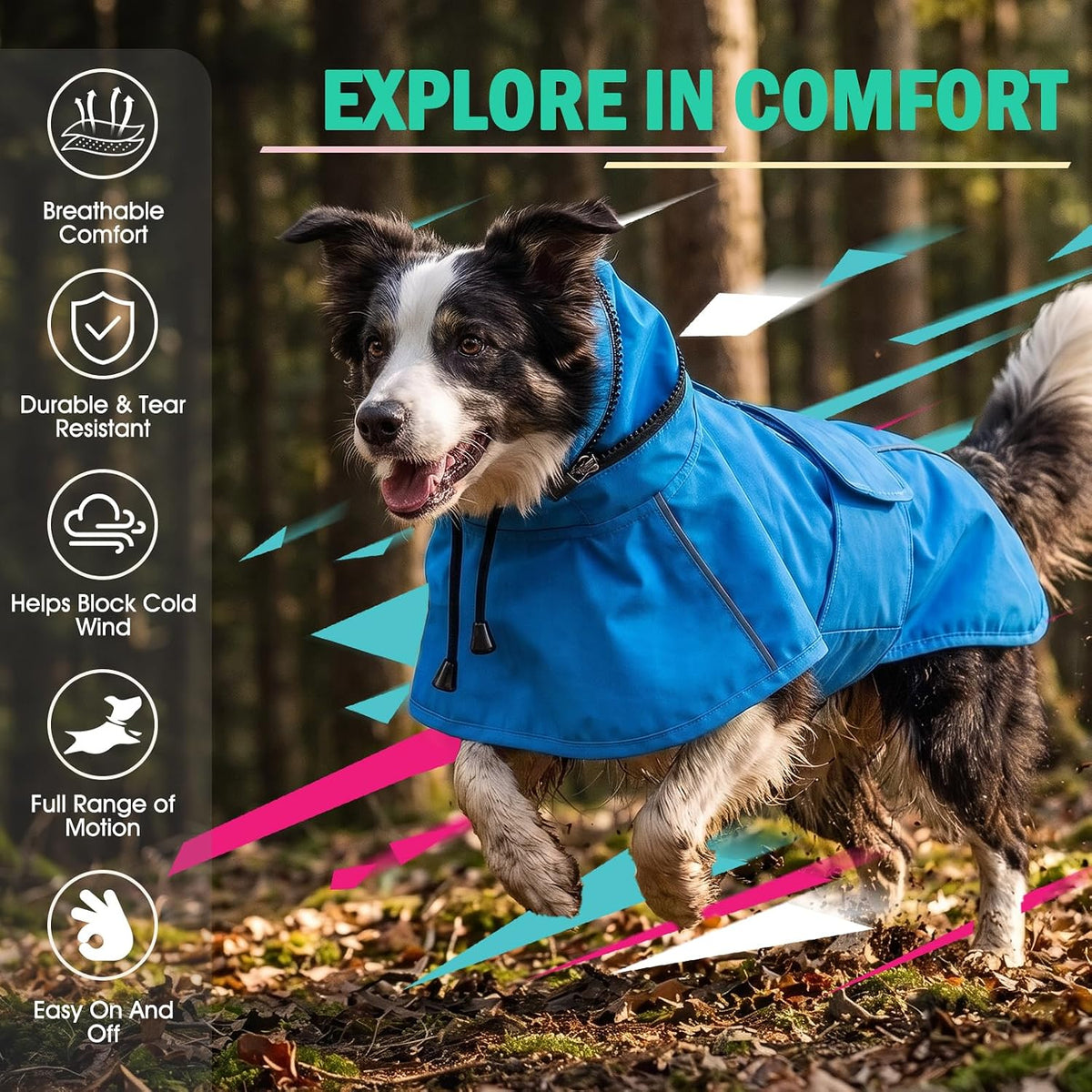 Dog Raincoat, Waterproof Dog Rain Jacket with Hood, Black M