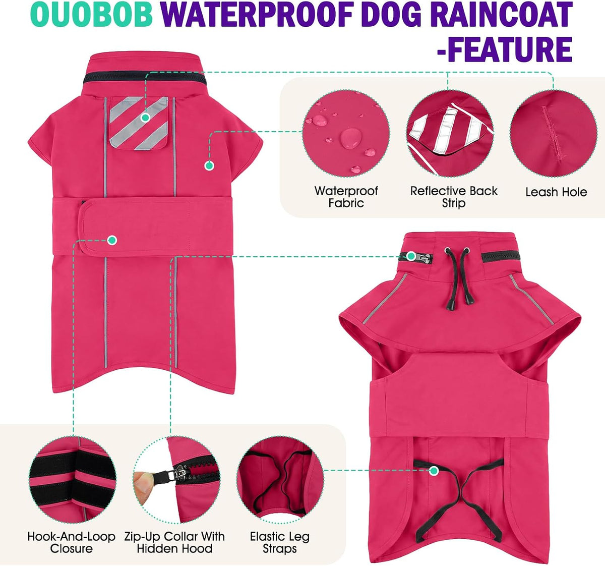 Dog Raincoat, Waterproof Dog Rain Jacket with Hood, Black M