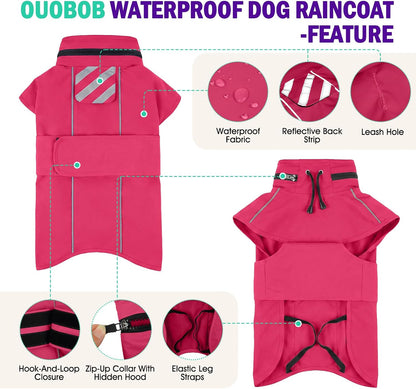 Dog Raincoat, Waterproof Dog Rain Jacket with Hood, Black M