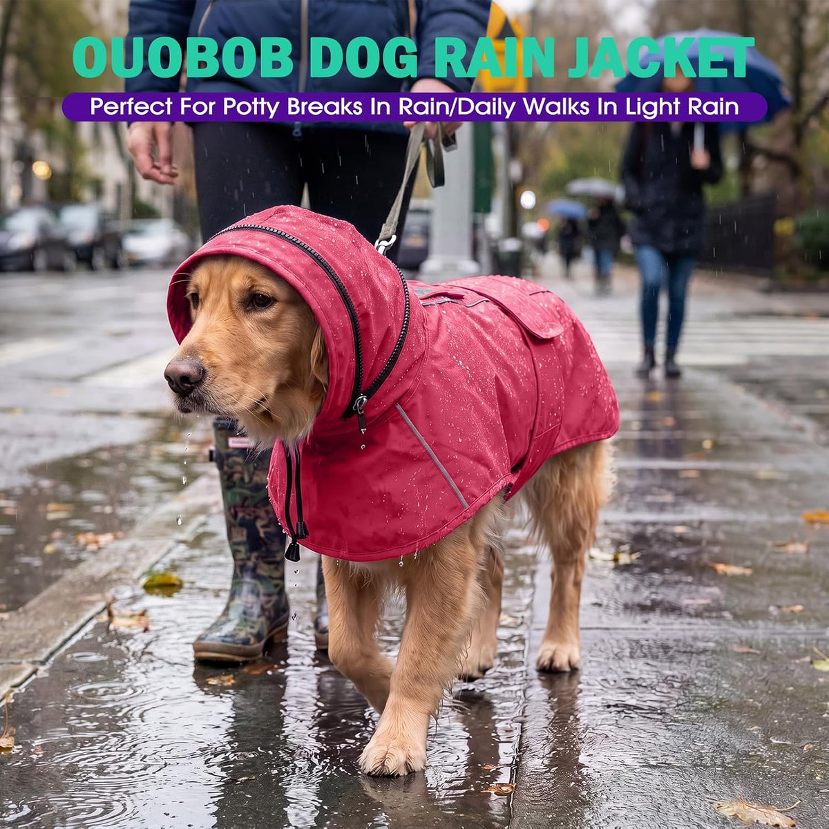 Dog Raincoat, Waterproof Dog Rain Jacket with Hood, Black M