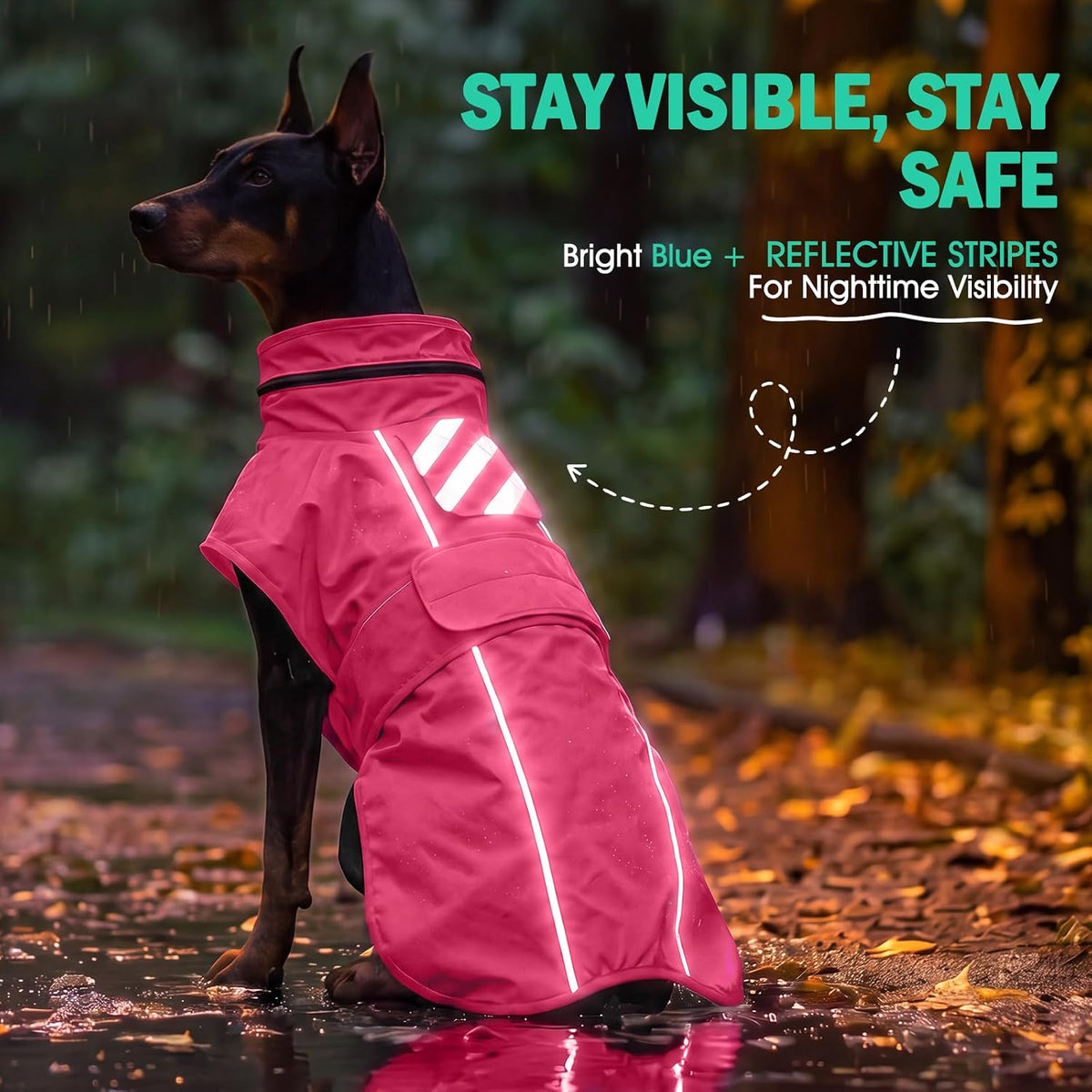 Dog Raincoat, Waterproof Dog Rain Jacket with Hood, Black M
