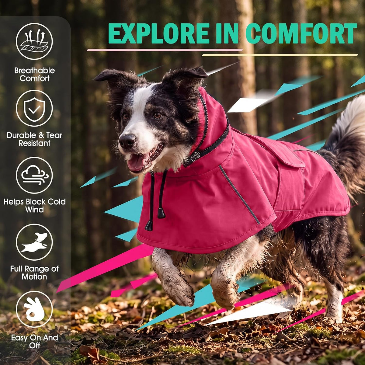Dog Raincoat, Waterproof Dog Rain Jacket with Hood, Black M