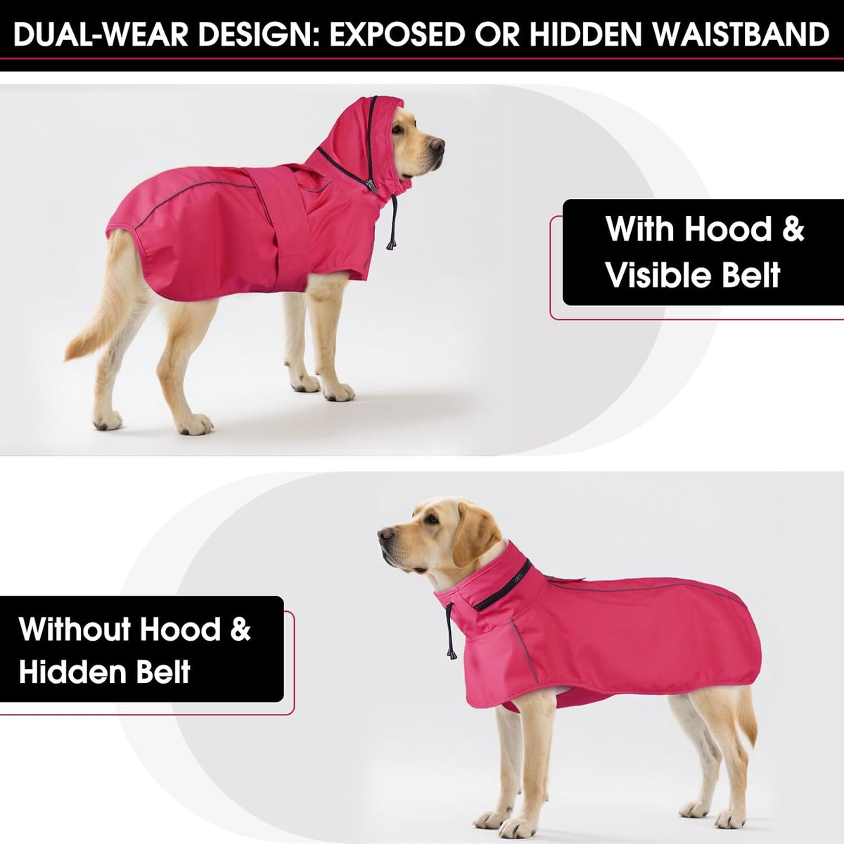Dog Raincoat, Waterproof Dog Rain Jacket with Hood, Black M