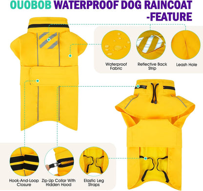 Dog Raincoat, Waterproof Dog Rain Jacket with Hood, Black M