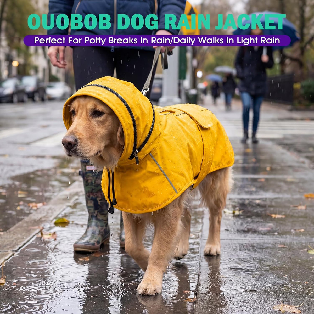 Dog Raincoat, Waterproof Dog Rain Jacket with Hood, Black M