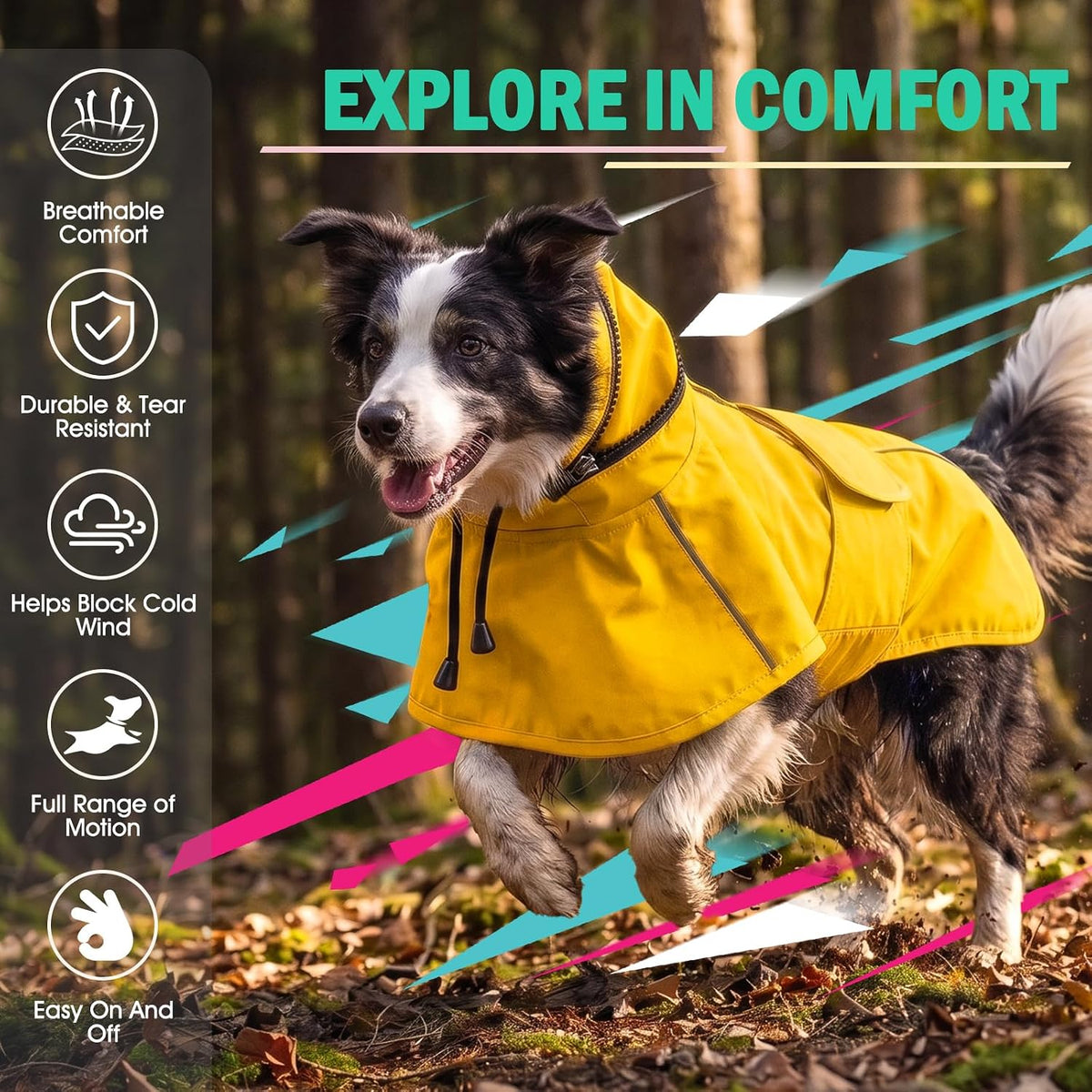 Dog Raincoat, Waterproof Dog Rain Jacket with Hood, Black M