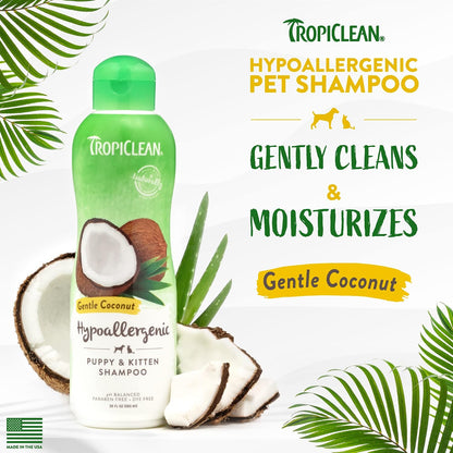 Gentle Puppy Shampoo, Sensitive Skin, Coconut Scent, 20oz | For Allergies & Sensitive Skin | Gentle Coconut Scent | Safe for Cats & Kittens | Made in USA