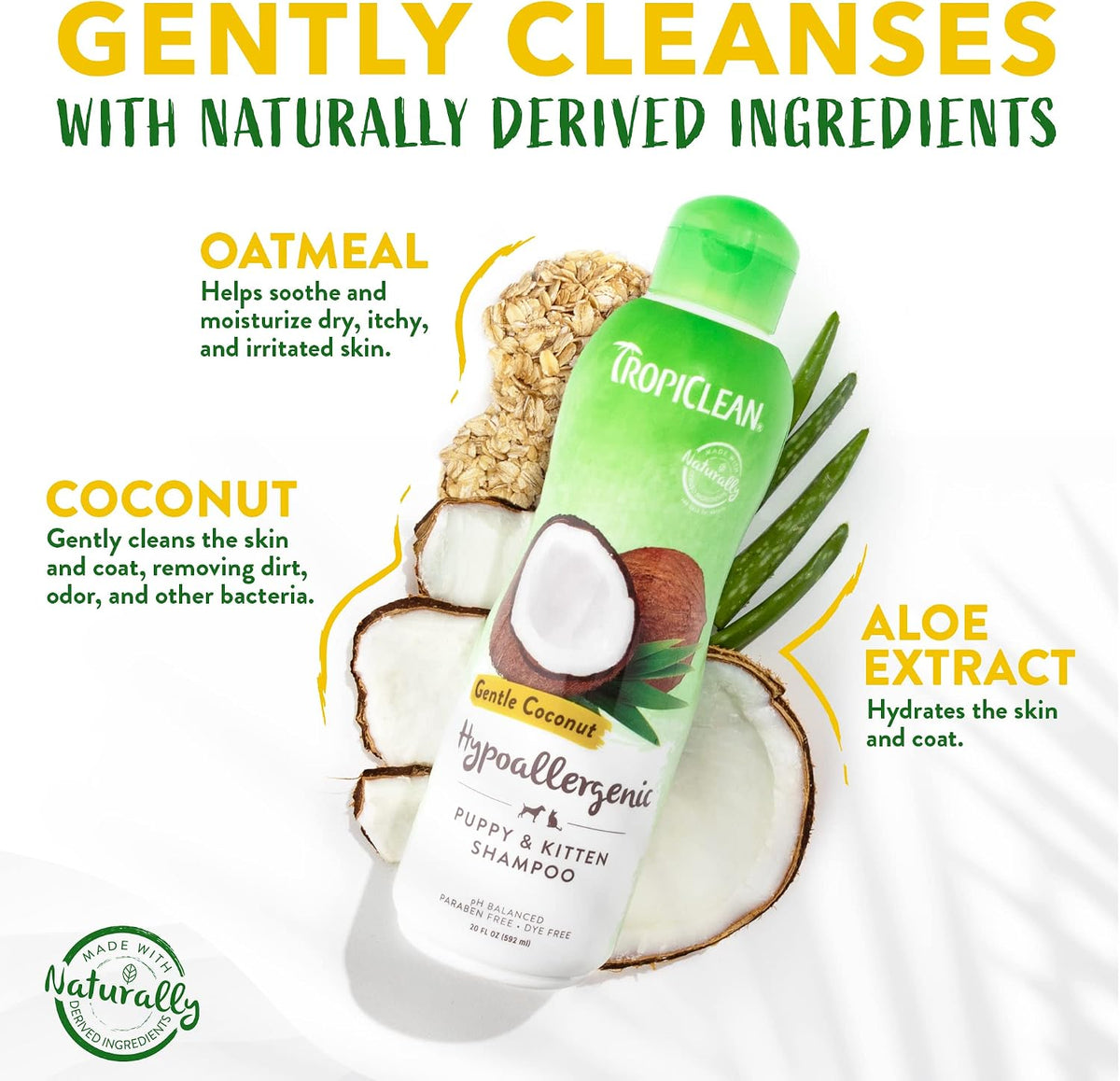 Gentle Puppy Shampoo, Sensitive Skin, Coconut Scent, 20oz | For Allergies & Sensitive Skin | Gentle Coconut Scent | Safe for Cats & Kittens | Made in USA