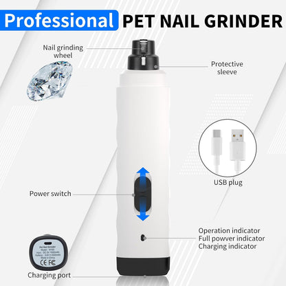 Dog Nail Grinder Quiet, Dog Nail Trimmers, Professional 2-Speed Electric Rechargeable Pet Nail Trimmer Painless Paws Grooming & Smoothing for Small Medium Large Dogs & Cats