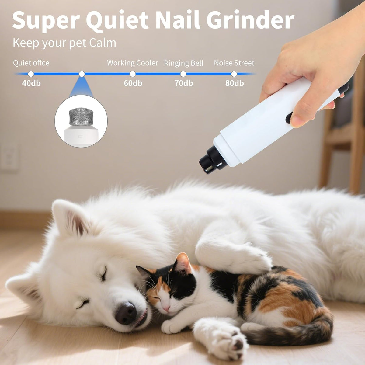 Dog Nail Grinder Quiet, Dog Nail Trimmers, Professional 2-Speed Electric Rechargeable Pet Nail Trimmer Painless Paws Grooming & Smoothing for Small Medium Large Dogs & Cats
