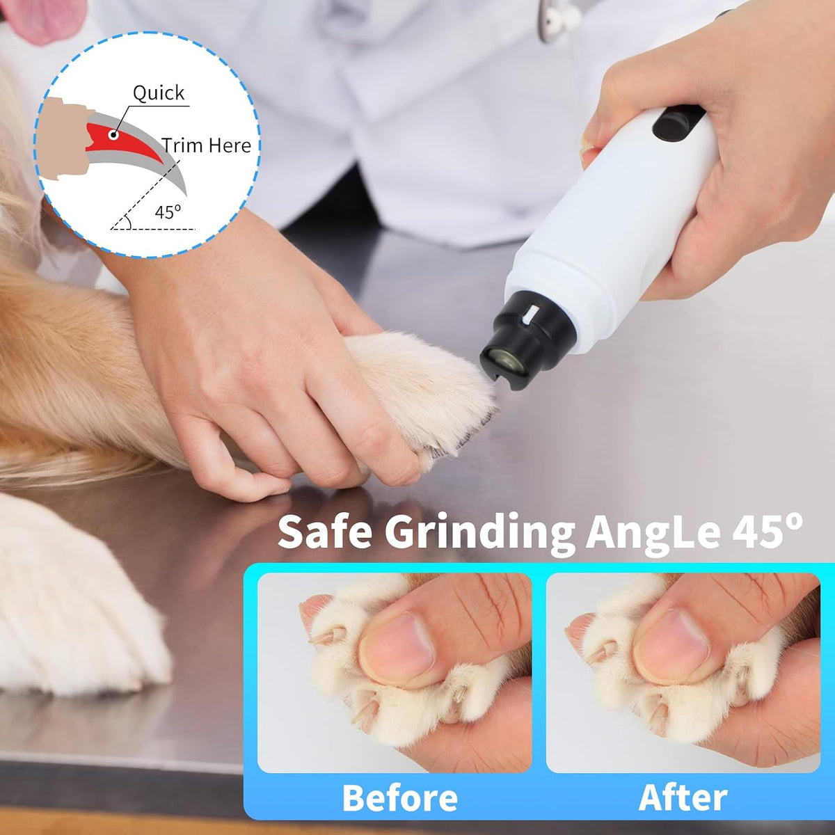 Dog Nail Grinder Quiet, Dog Nail Trimmers, Professional 2-Speed Electric Rechargeable Pet Nail Trimmer Painless Paws Grooming & Smoothing for Small Medium Large Dogs & Cats