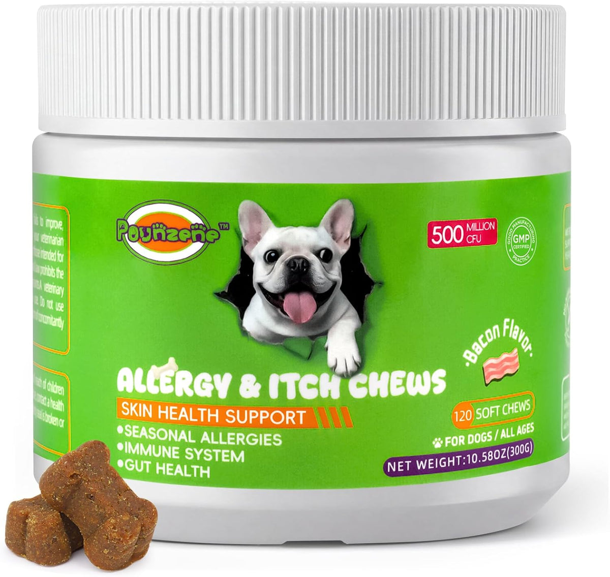 Dog Allergy Itch Chew, Skin Relief & Seasonal Support, Bacon 120ct