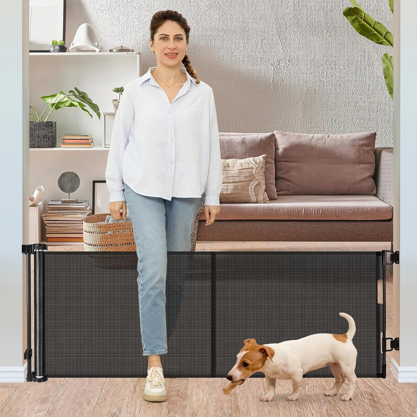 24 Inch Tall x 75 Inch Extra Wide Retractable Dog Gate for The House, Short Dog Gate to Step Over, Reinforced Mesh Puppy Gate for Doorways, Step Over Pet Gate for Stairs, Indoor/Outdoor, Gray