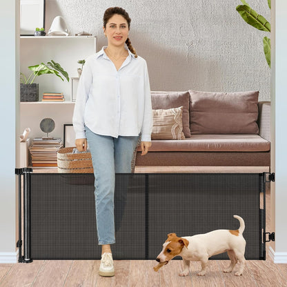 24 Inch Tall x 75 Inch Extra Wide Retractable Dog Gate for The House, Short Dog Gate to Step Over, Reinforced Mesh Puppy Gate for Doorways, Step Over Pet Gate for Stairs, Indoor/Outdoor, Gray