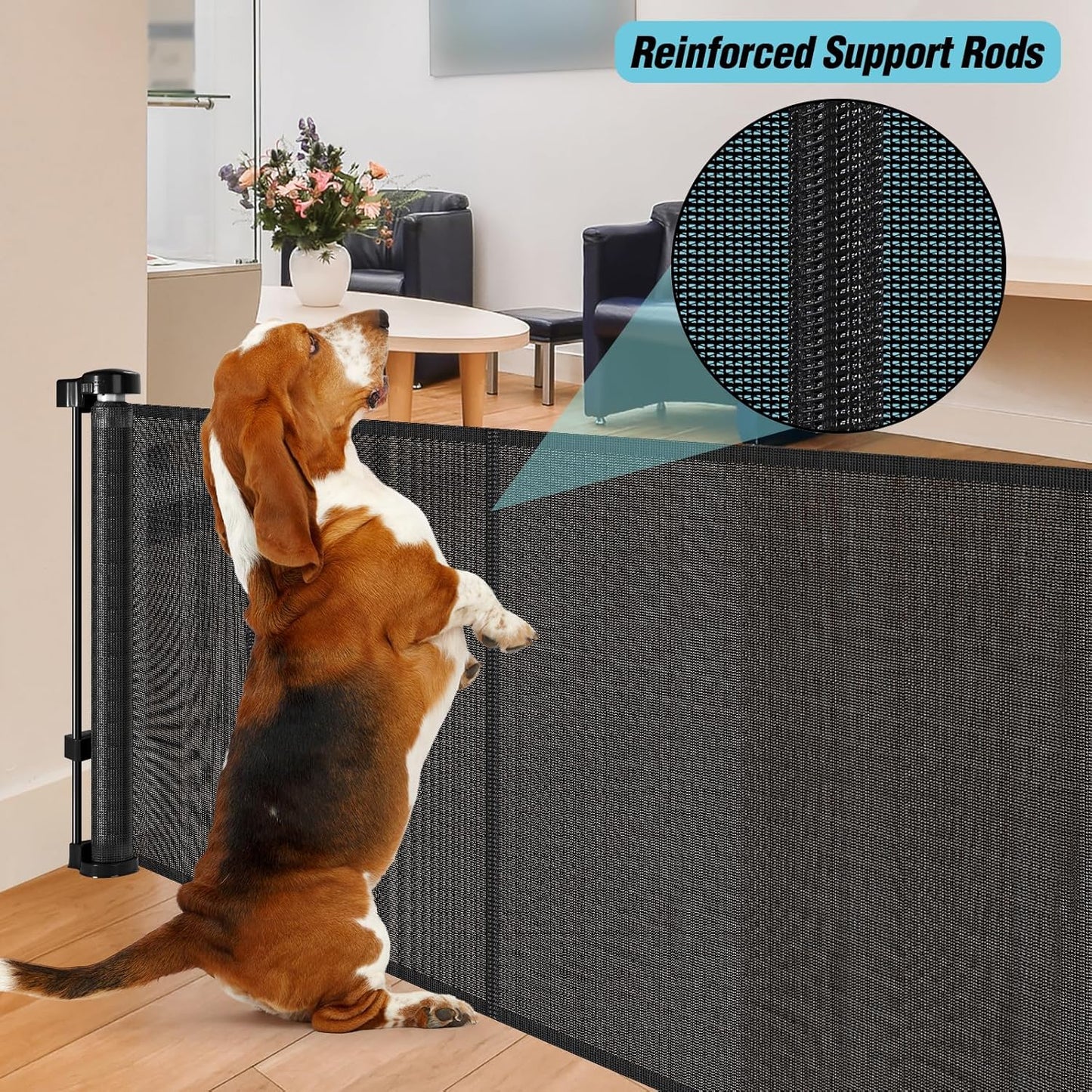 24 Inch Tall x 75 Inch Extra Wide Retractable Dog Gate for The House, Short Dog Gate to Step Over, Reinforced Mesh Puppy Gate for Doorways, Step Over Pet Gate for Stairs, Indoor/Outdoor, Gray