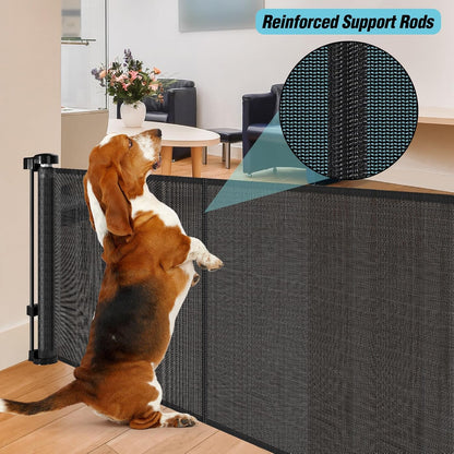 24 Inch Tall x 75 Inch Extra Wide Retractable Dog Gate for The House, Short Dog Gate to Step Over, Reinforced Mesh Puppy Gate for Doorways, Step Over Pet Gate for Stairs, Indoor/Outdoor, Gray