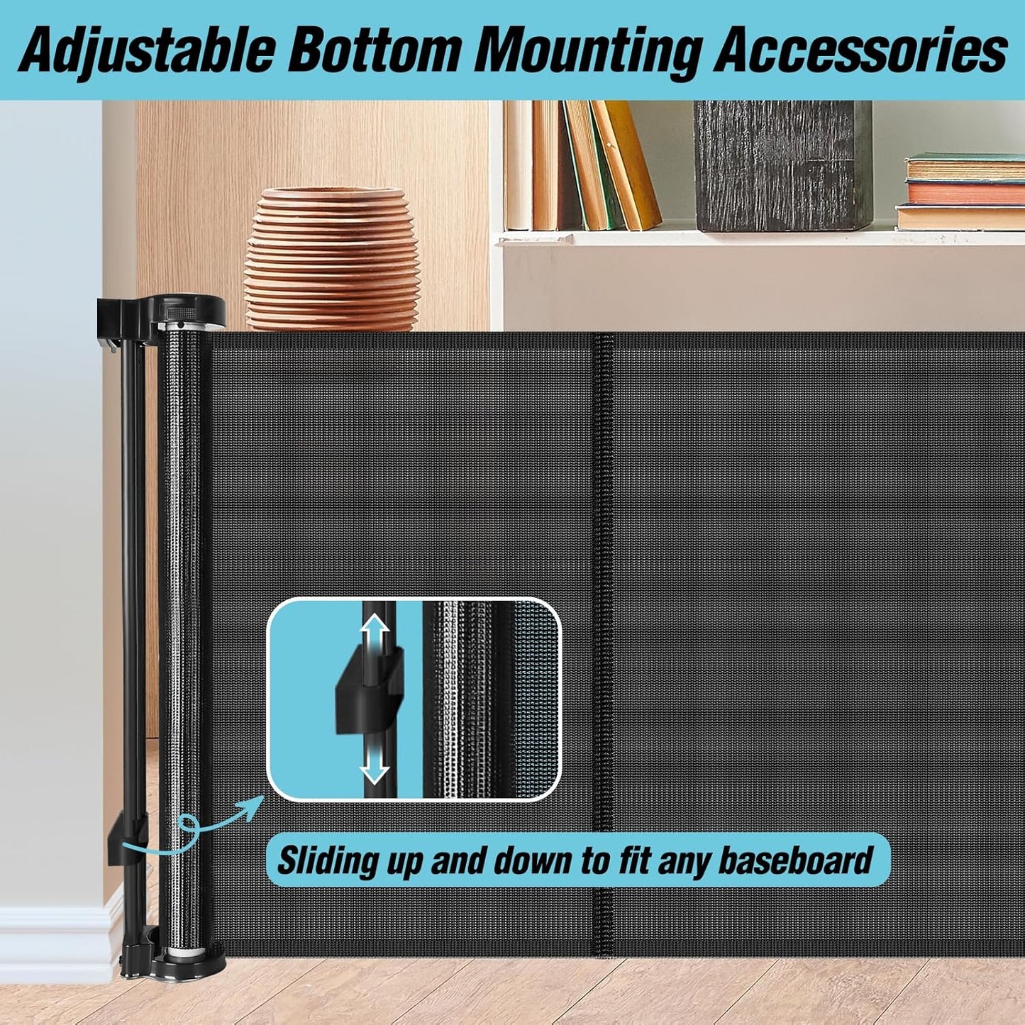 24 Inch Tall x 75 Inch Extra Wide Retractable Dog Gate for The House, Short Dog Gate to Step Over, Reinforced Mesh Puppy Gate for Doorways, Step Over Pet Gate for Stairs, Indoor/Outdoor, Gray