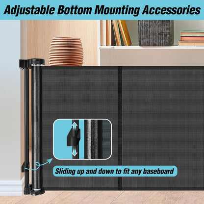 24 Inch Tall x 75 Inch Extra Wide Retractable Dog Gate for The House, Short Dog Gate to Step Over, Reinforced Mesh Puppy Gate for Doorways, Step Over Pet Gate for Stairs, Indoor/Outdoor, Gray