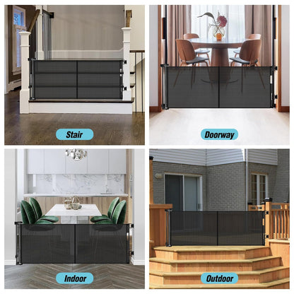 24 Inch Tall x 75 Inch Extra Wide Retractable Dog Gate for The House, Short Dog Gate to Step Over, Reinforced Mesh Puppy Gate for Doorways, Step Over Pet Gate for Stairs, Indoor/Outdoor, Gray