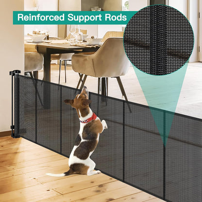 24 Inch Tall x 75 Inch Extra Wide Retractable Dog Gate for The House, Short Dog Gate to Step Over, Reinforced Mesh Puppy Gate for Doorways, Step Over Pet Gate for Stairs, Indoor/Outdoor, Gray