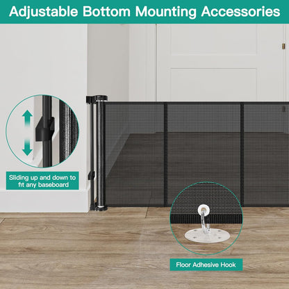 24 Inch Tall x 75 Inch Extra Wide Retractable Dog Gate for The House, Short Dog Gate to Step Over, Reinforced Mesh Puppy Gate for Doorways, Step Over Pet Gate for Stairs, Indoor/Outdoor, Gray