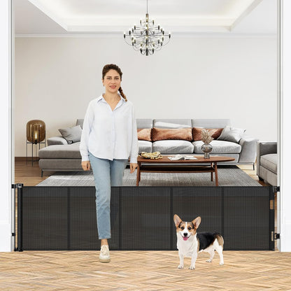 24 Inch Tall x 75 Inch Extra Wide Retractable Dog Gate for The House, Short Dog Gate to Step Over, Reinforced Mesh Puppy Gate for Doorways, Step Over Pet Gate for Stairs, Indoor/Outdoor, Gray