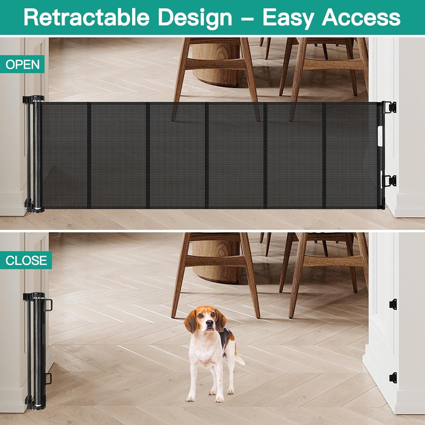 24 Inch Tall x 75 Inch Extra Wide Retractable Dog Gate for The House, Short Dog Gate to Step Over, Reinforced Mesh Puppy Gate for Doorways, Step Over Pet Gate for Stairs, Indoor/Outdoor, Gray