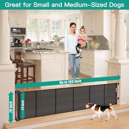 24 Inch Tall x 75 Inch Extra Wide Retractable Dog Gate for The House, Short Dog Gate to Step Over, Reinforced Mesh Puppy Gate for Doorways, Step Over Pet Gate for Stairs, Indoor/Outdoor, Gray