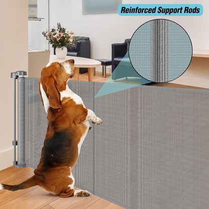 24 Inch Tall x 75 Inch Extra Wide Retractable Dog Gate for The House, Short Dog Gate to Step Over, Reinforced Mesh Puppy Gate for Doorways, Step Over Pet Gate for Stairs, Indoor/Outdoor, Gray