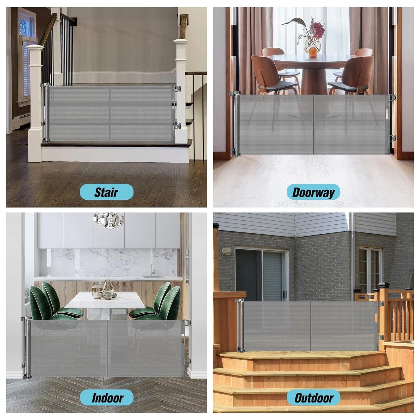 24 Inch Tall x 75 Inch Extra Wide Retractable Dog Gate for The House, Short Dog Gate to Step Over, Reinforced Mesh Puppy Gate for Doorways, Step Over Pet Gate for Stairs, Indoor/Outdoor, Gray