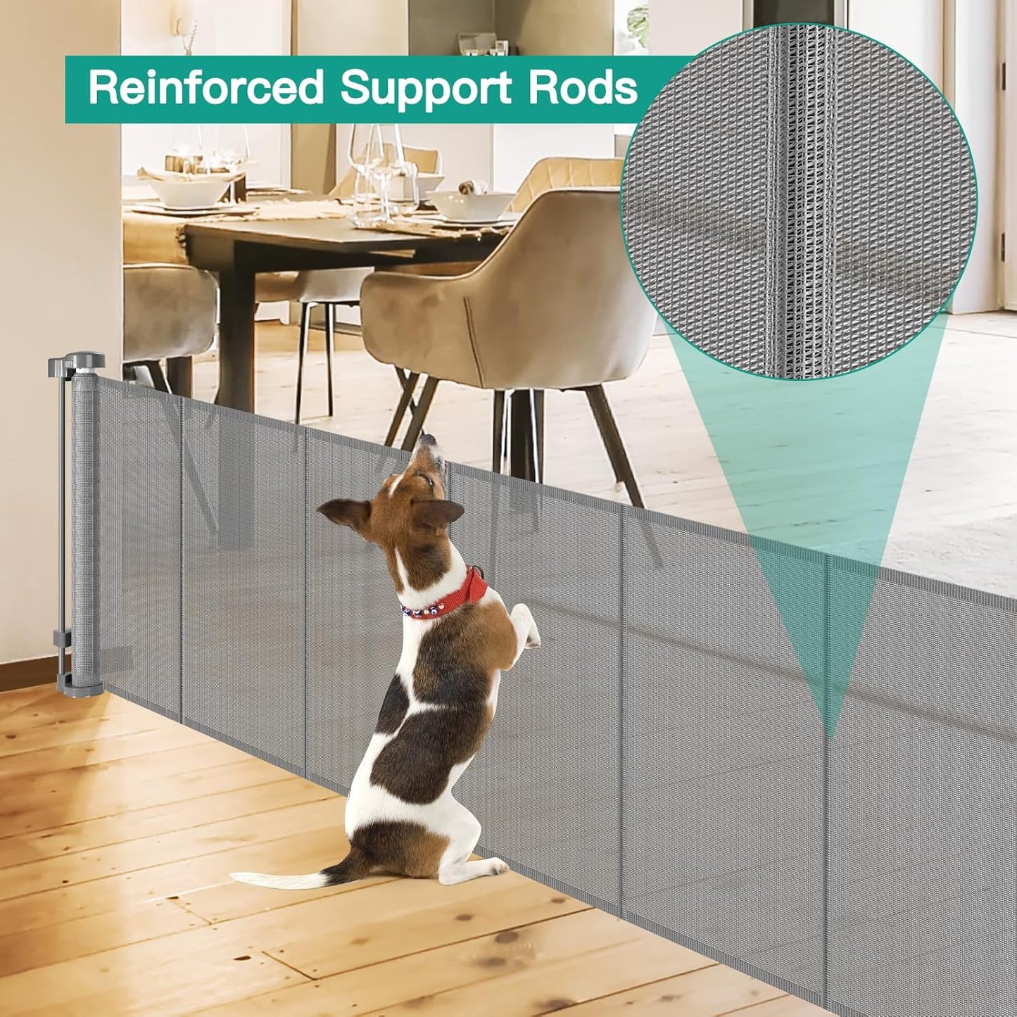 24 Inch Tall x 75 Inch Extra Wide Retractable Dog Gate for The House, Short Dog Gate to Step Over, Reinforced Mesh Puppy Gate for Doorways, Step Over Pet Gate for Stairs, Indoor/Outdoor, Gray