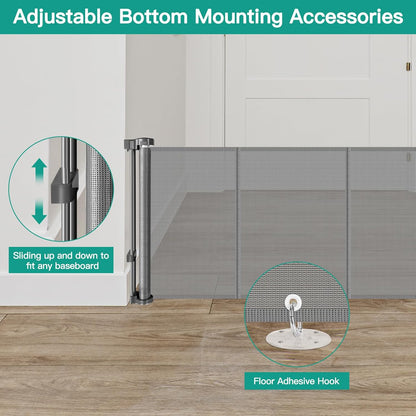 24 Inch Tall x 75 Inch Extra Wide Retractable Dog Gate for The House, Short Dog Gate to Step Over, Reinforced Mesh Puppy Gate for Doorways, Step Over Pet Gate for Stairs, Indoor/Outdoor, Gray