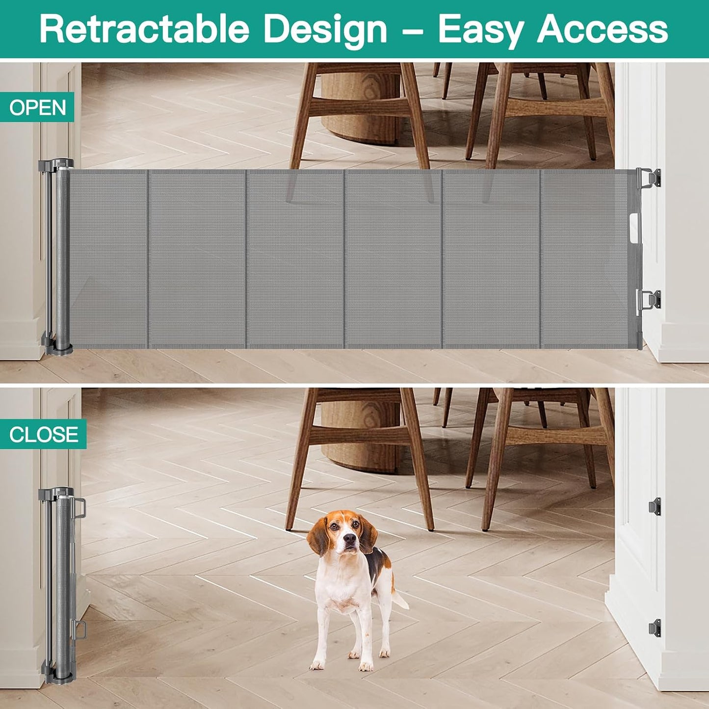 24 Inch Tall x 75 Inch Extra Wide Retractable Dog Gate for The House, Short Dog Gate to Step Over, Reinforced Mesh Puppy Gate for Doorways, Step Over Pet Gate for Stairs, Indoor/Outdoor, Gray