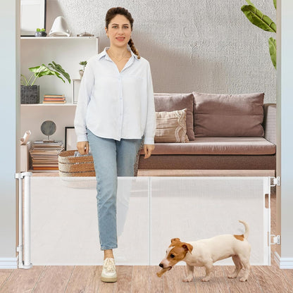 24 Inch Tall x 75 Inch Extra Wide Retractable Dog Gate for The House, Short Dog Gate to Step Over, Reinforced Mesh Puppy Gate for Doorways, Step Over Pet Gate for Stairs, Indoor/Outdoor, Gray