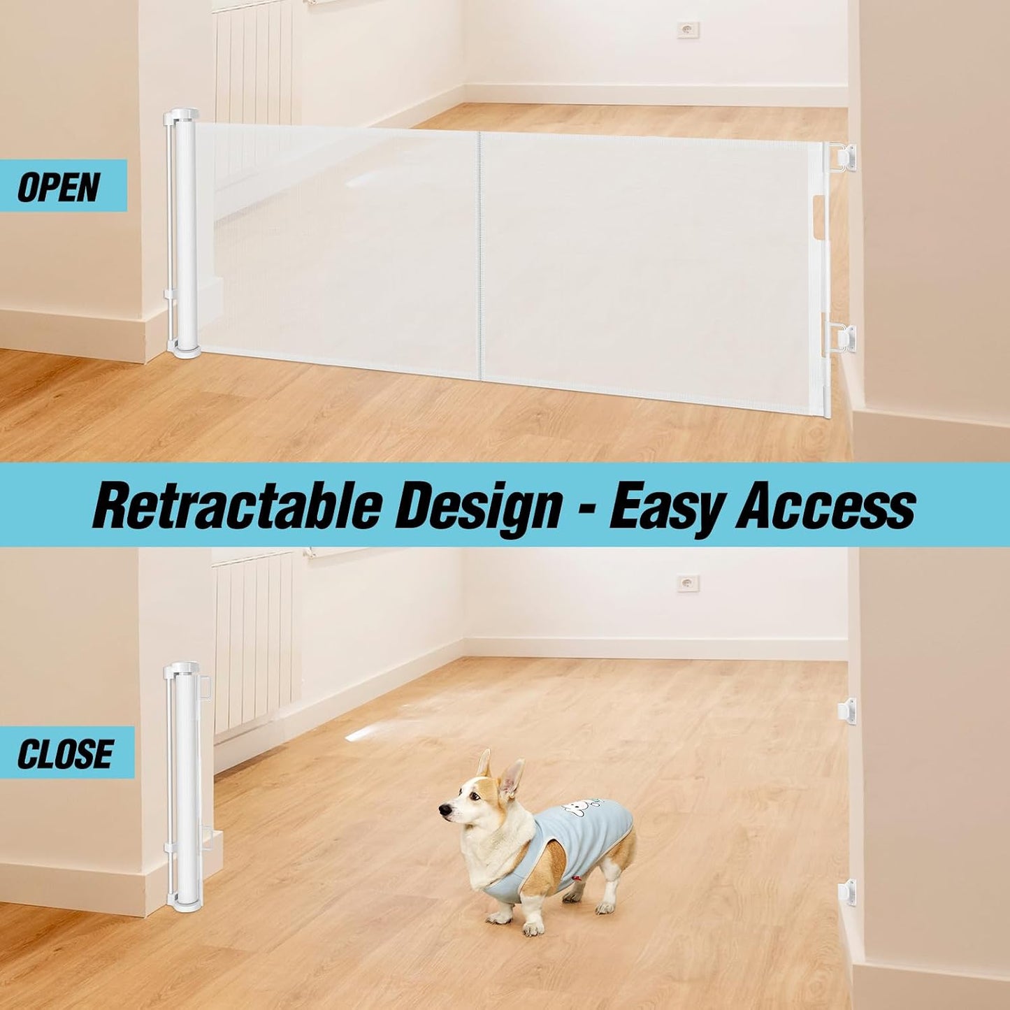 24 Inch Tall x 75 Inch Extra Wide Retractable Dog Gate for The House, Short Dog Gate to Step Over, Reinforced Mesh Puppy Gate for Doorways, Step Over Pet Gate for Stairs, Indoor/Outdoor, Gray