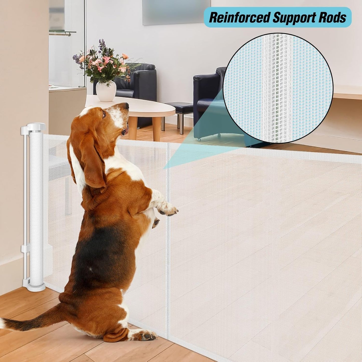 24 Inch Tall x 75 Inch Extra Wide Retractable Dog Gate for The House, Short Dog Gate to Step Over, Reinforced Mesh Puppy Gate for Doorways, Step Over Pet Gate for Stairs, Indoor/Outdoor, Gray