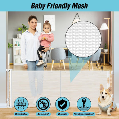 24 Inch Tall x 75 Inch Extra Wide Retractable Dog Gate for The House, Short Dog Gate to Step Over, Reinforced Mesh Puppy Gate for Doorways, Step Over Pet Gate for Stairs, Indoor/Outdoor, Gray
