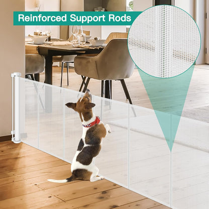 24 Inch Tall x 75 Inch Extra Wide Retractable Dog Gate for The House, Short Dog Gate to Step Over, Reinforced Mesh Puppy Gate for Doorways, Step Over Pet Gate for Stairs, Indoor/Outdoor, Gray