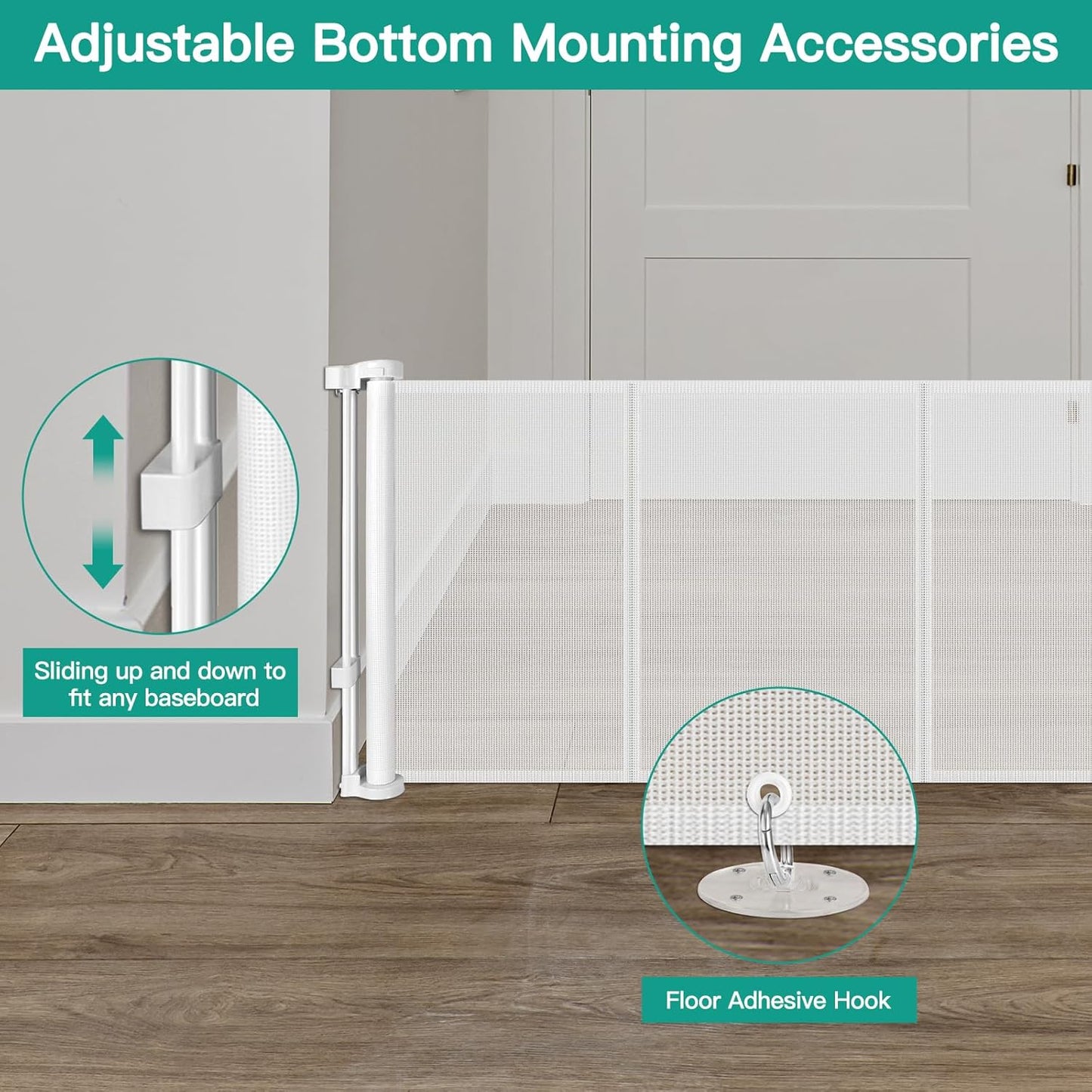 24 Inch Tall x 75 Inch Extra Wide Retractable Dog Gate for The House, Short Dog Gate to Step Over, Reinforced Mesh Puppy Gate for Doorways, Step Over Pet Gate for Stairs, Indoor/Outdoor, Gray
