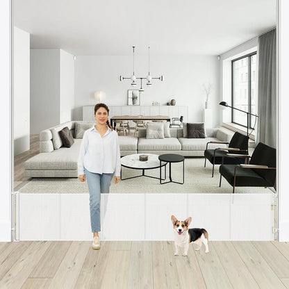 24 Inch Tall x 75 Inch Extra Wide Retractable Dog Gate for The House, Short Dog Gate to Step Over, Reinforced Mesh Puppy Gate for Doorways, Step Over Pet Gate for Stairs, Indoor/Outdoor, Gray