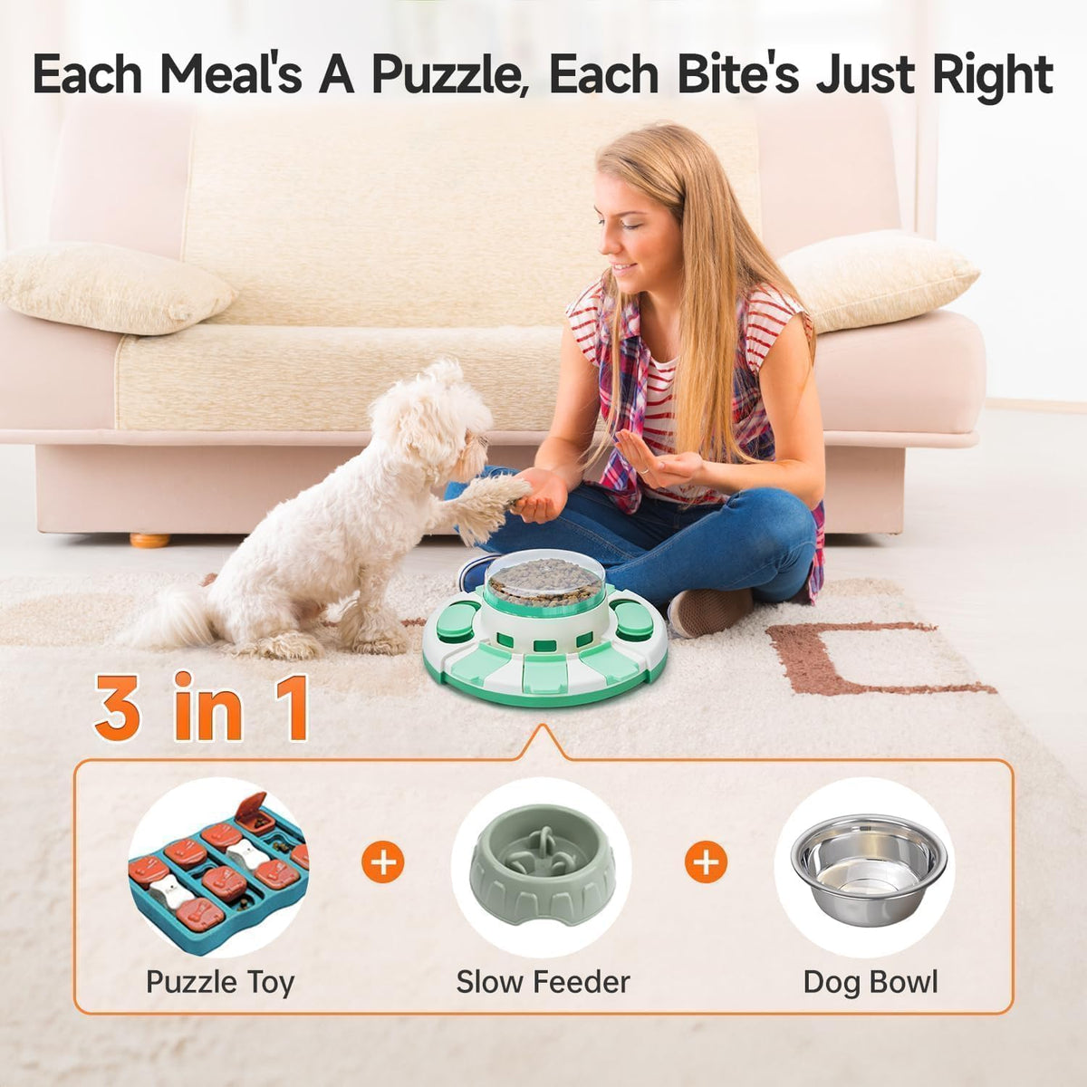 Dog Puzzle Toy 2 Levels, Slow Feeder, Pup Food Treat Feeding Dispenser for IQ Training and Entertainment for All Breeds 4.2 Inch Height | Pup IQ Training and Entertainment for All Breeds 4.2 Inch Height
