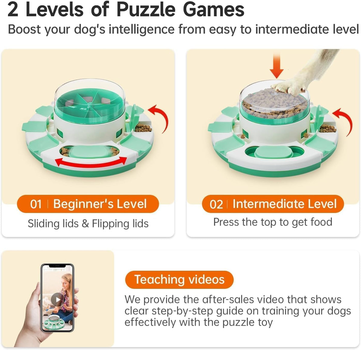 Dog Puzzle Toy 2 Levels, Slow Feeder, Pup Food Treat Feeding Dispenser for IQ Training and Entertainment for All Breeds 4.2 Inch Height | Pup IQ Training and Entertainment for All Breeds 4.2 Inch Height