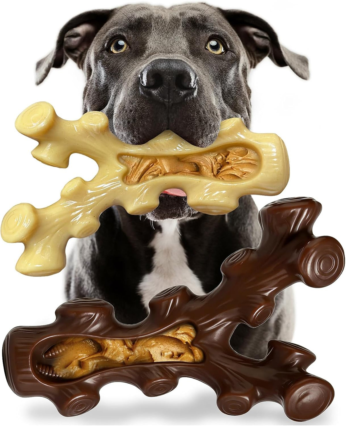 2 Pack Dog Chew Toys for Aggressive Chewers,Boredom and Stimulating Best Dog Toys for Medium/Large Breed,Tough Almost Indestructible Dog Bones for Teeth Cleaning and Training