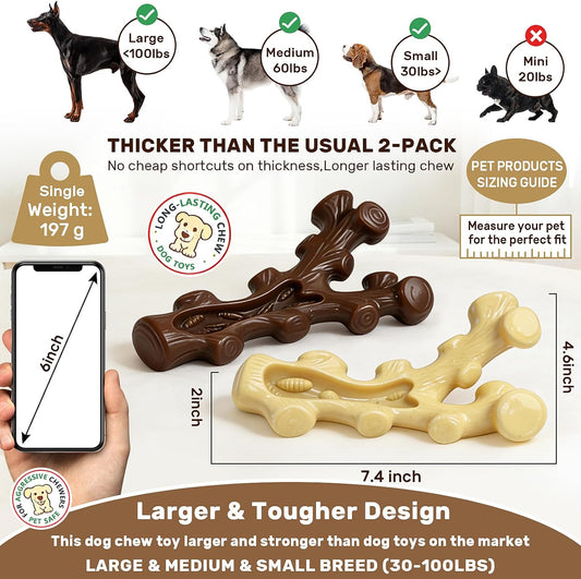 2 Pack Dog Chew Toys for Aggressive Chewers,Boredom and Stimulating Best Dog Toys for Medium/Large Breed,Tough Almost Indestructible Dog Bones for Teeth Cleaning and Training