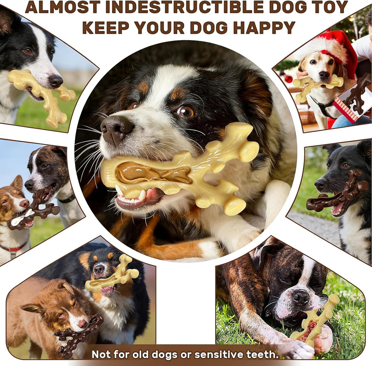 2 Pack Dog Chew Toys for Aggressive Chewers,Boredom and Stimulating Best Dog Toys for Medium/Large Breed,Tough Almost Indestructible Dog Bones for Teeth Cleaning and Training