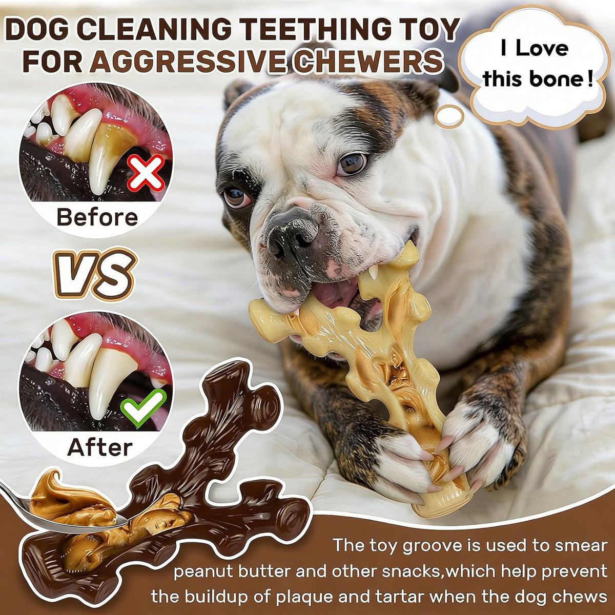 2 Pack Dog Chew Toys for Aggressive Chewers,Boredom and Stimulating Best Dog Toys for Medium/Large Breed,Tough Almost Indestructible Dog Bones for Teeth Cleaning and Training